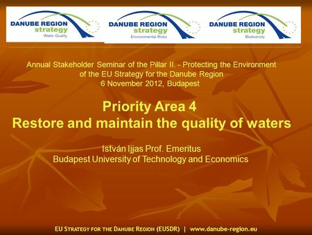 EU S TRATEGY FOR THE D ANUBE R EGION (EUSDR) | www.danube-region.eu Annual Stakeholder Seminar of the Pillar II. - Protecting the Environment of the EU.