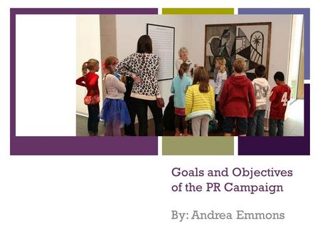 + Goals and Objectives of the PR Campaign By: Andrea Emmons.