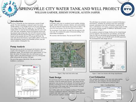 SPRINGVILLE CITY WATER TANK AND WELL PROJECT WILLIAM GARNER, JEREMY FOWLER, AUSTIN JASPER The city of Springville has been experiencing a period of rapid.