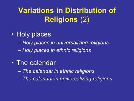 Variations in Distribution of Religions (2)