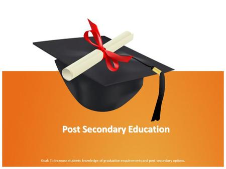Post Secondary Education Goal: To increase students knowledge of graduation requirements and post secondary options.
