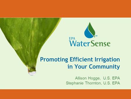 Promoting Efficient Irrigation in Your Community Allison Hogge, U.S. EPA Stephanie Thornton, U.S. EPA.