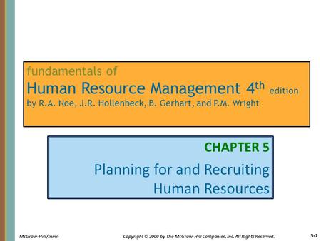 5-1 McGraw-Hill/IrwinCopyright © 2009 by The McGraw-Hill Companies, Inc. All Rights Reserved. fundamentals of Human Resource Management 4 th edition by.