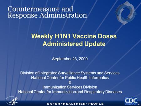 TM Weekly H1N1 Vaccine Doses Administered Update September 23, 2009 Division of Integrated Surveillance Systems and Services National Center for Public.
