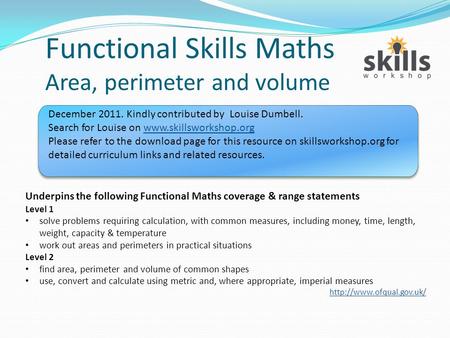 Functional Skills Maths Area, perimeter and volume