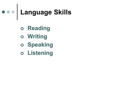 Language Skills Reading Writing Speaking Listening.