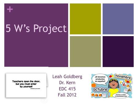 + 5 W’s Project Leah Goldberg Dr. Kern EDC 415 Fall 2012.