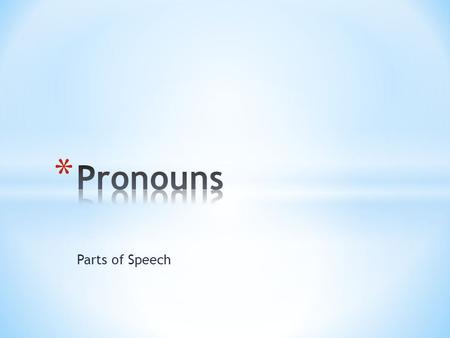 Parts of Speech. * What is a Pronoun? What is a Pronoun?