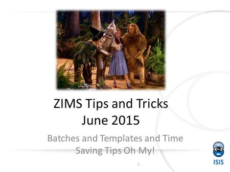 ZIMS Tips and Tricks June 2015 Batches and Templates and Time Saving Tips Oh My! 1.