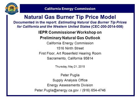 California Energy Commission Natural Gas Burner Tip Price Model Documented in the report: Estimating Natural Gas Burner Tip Prices for California and the.
