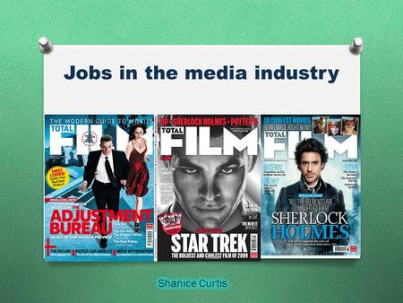 Jobs in the media industry. Genre The genre for total film is entertainment and information on recent films. The film magazine cover all the new upcoming.