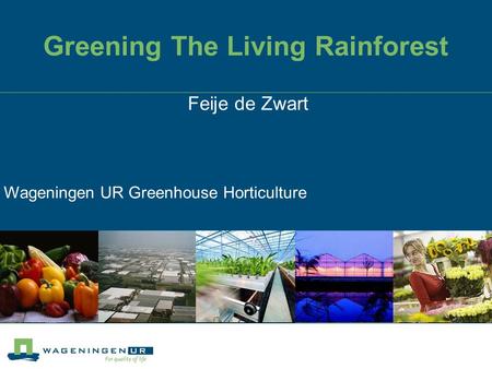Greening The Living Rainforest Feije de Zwart Wageningen UR Greenhouse Horticulture.