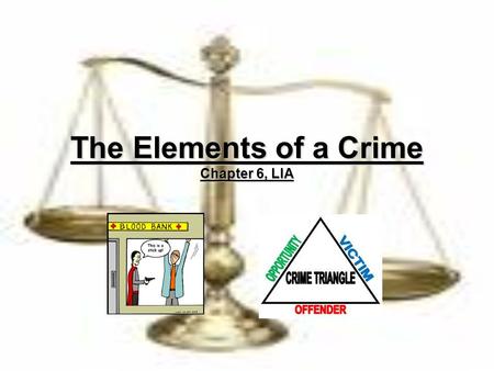 The Elements of a Crime Chapter 6, LIA. Criminal Offences For all criminal offences, it is necessary to prove two elements:For all criminal offences,
