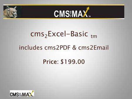 Cms 2 Excel-Basic tm includes cms2PDF & cms2Email Price: $199.00.