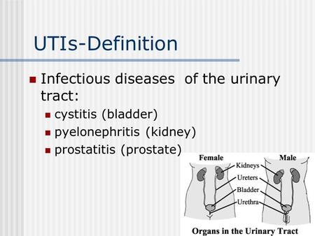 UTIs-Definition Infectious diseases of the urinary tract: