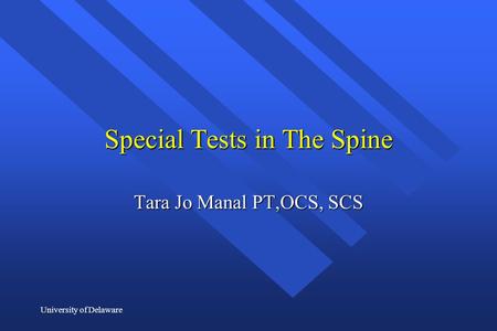 Special Tests in The Spine