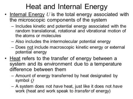 Heat and Internal Energy