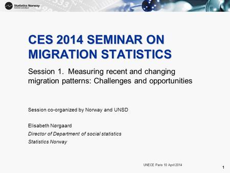 1 CES 2014 SEMINAR ON MIGRATION STATISTICS Session 1. Measuring recent and changing migration patterns: Challenges and opportunities UNECE Paris 10 April.