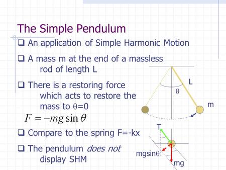 The Simple Pendulum An application of Simple Harmonic Motion
