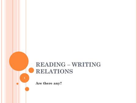 READING – WRITING RELATIONS Are there any? 1. A GENDA The Rationale Literature Review The Purpose of the Study The Study The Research Questions The Results.