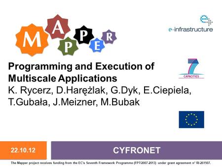 The Mapper project receives funding from the EC's Seventh Framework Programme (FP7/2007-2013) under grant agreement n° RI-261507. CYFRONET 22.10.12 Programming.