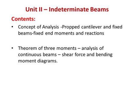 Unit II – Indeterminate Beams
