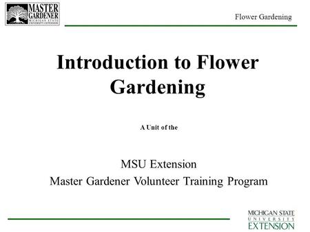 Flower Gardening Introduction to Flower Gardening A Unit of the MSU Extension Master Gardener Volunteer Training Program.