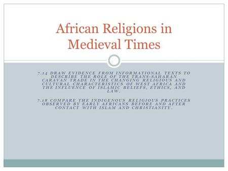 African Religions in Medieval Times