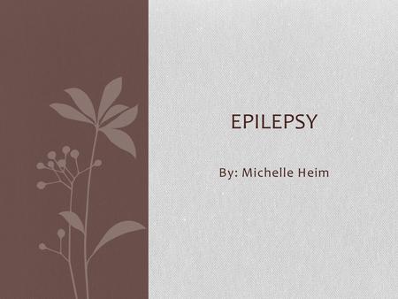 Epilepsy By: Michelle Heim.