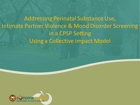 Addressing Perinatal Substance Use, Intimate Partner Violence & Mood Disorder Screening in a CPSP Setting Using a Collective Impact Model.