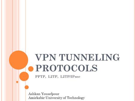VPN TUNNELING PROTOCOLS PPTP, L2TP, L2TP/IPsec Ashkan Yousefpour Amirkabir University of Technology.