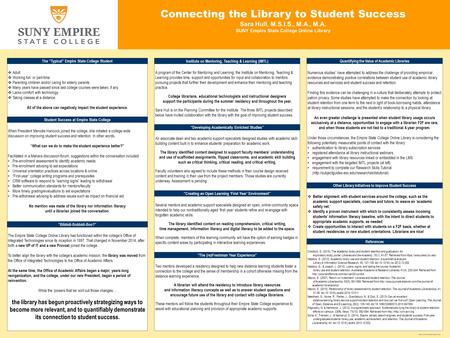 The “Typical” Empire State College Student Institute on Mentoring, Teaching & Learning (IMTL) Quantifying the Value of Academic Libraries Connecting the.