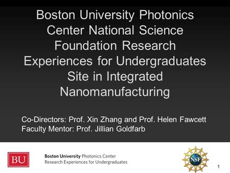 Photonics Center NSF REU INM – June 9, 2015 EEC ‐ 1461152 Boston University Photonics Center National Science Foundation Research Experiences for Undergraduates.