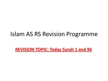 Islam AS RS Revision Programme