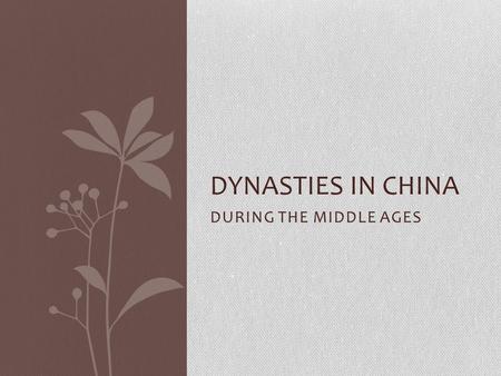 DURING THE MIDDLE AGES DYNASTIES IN CHINA. Tang Dynasty China’s territory extended farther east, north, and south MORE contact with India and the Middle.