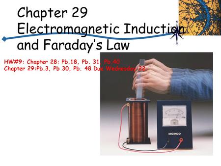 Chapter 29 Electromagnetic Induction and Faraday’s Law HW#9: Chapter 28: Pb.18, Pb. 31, Pb.40 Chapter 29:Pb.3, Pb 30, Pb. 48 Due Wednesday 22.