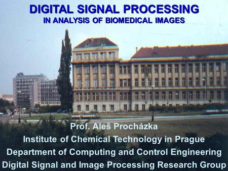 DIGITAL SIGNAL PROCESSING IN ANALYSIS OF BIOMEDICAL IMAGES Prof. Aleš Procházka Institute of Chemical Technology in Prague Department of Computing and.