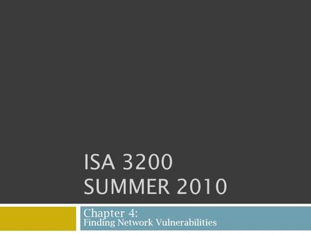 ISA 3200 SUMMER 2010 Chapter 4: Finding Network Vulnerabilities.