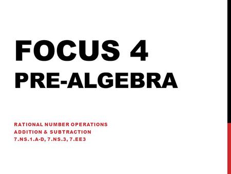 Focus 4 Pre-Algebra Rational Number Operations Addition & Subtraction