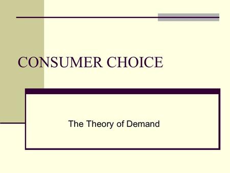 CONSUMER CHOICE The Theory of Demand.