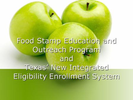 Food Stamp Education and Outreach Program and Texas’ New Integrated Eligibility Enrollment System.