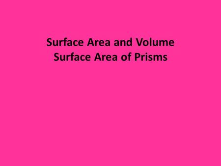 Surface Area and Volume Surface Area of Prisms.