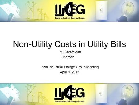 Non-Utility Costs in Utility Bills M. Sarafolean J. Kaman Iowa Industrial Energy Group Meeting April 9, 2013.