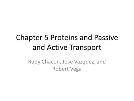Chapter 5 Proteins and Passive and Active Transport Rudy Chacon, Jose Vazquez, and Robert Vega.