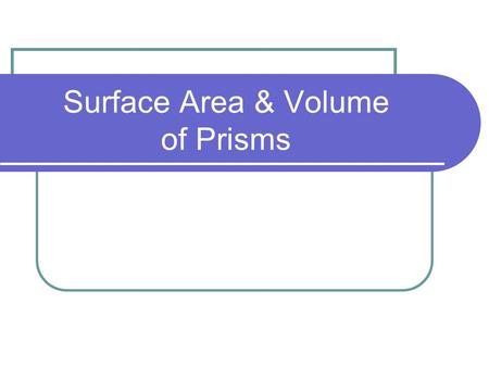 Surface Area & Volume of Prisms. Prisms are 3-D shapes Triangular PrismRectangular Prism Cube.