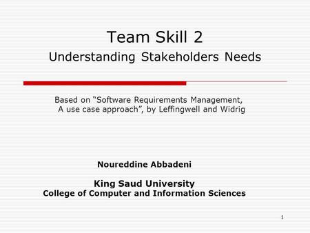 Team Skill 2 Understanding Stakeholders Needs