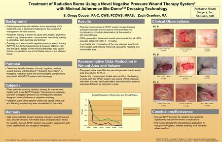 Treatment of Radiation Burns Using a Novel Negative Pressure Wound Therapy System* with Minimal Adherence Bio-Dome TM Dressing Technology Patients presenting.