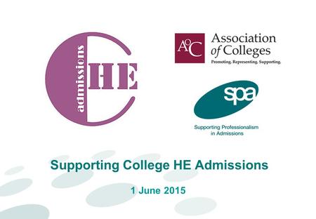 Supporting College HE Admissions 1 June 2015. Welcome Jeni Clack, Admissions Support and Development Advisor.