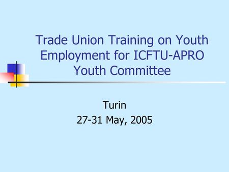 Trade Union Training on Youth Employment for ICFTU-APRO Youth Committee Turin 27-31 May, 2005.