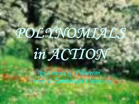 POLYNOMIALS in ACTION by Lorence G. Villaceran Ateneo de Zamboanga University.